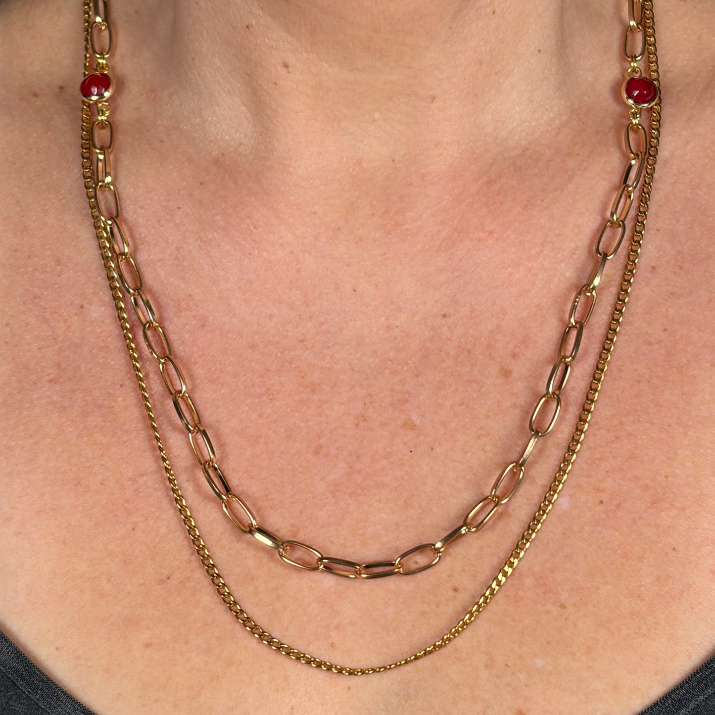 Orbit Carnelian & Gold Double Chain